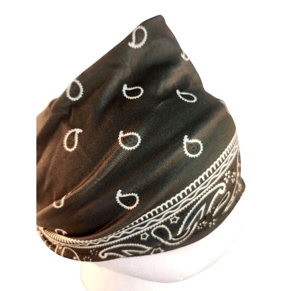 Green Paisley Knit Headwrap Hairband Soft Stretchy Headband Fabric Unisex Sweatb - Picture 3 of 5